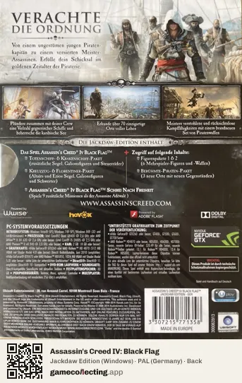 Assassin's Creed IV: Black Flag Computer, Germany box back