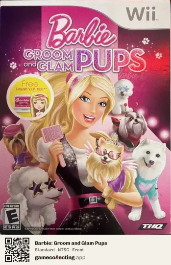 Barbie: Groom and Glam Pups Nintendo Wii, NTSC box front