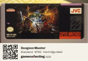 Dungeon Master Super Nintendo Entertainment System, NTSC cartridge label