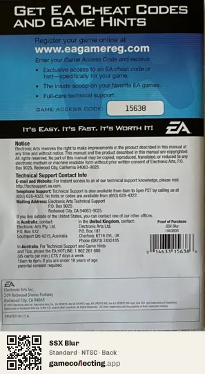 SSX Blur Nintendo Wii, NTSC box back