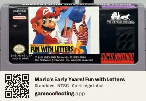 Mario's Early Years! Fun with Letters Super Nintendo Entertainment System, NTSC cartridge label