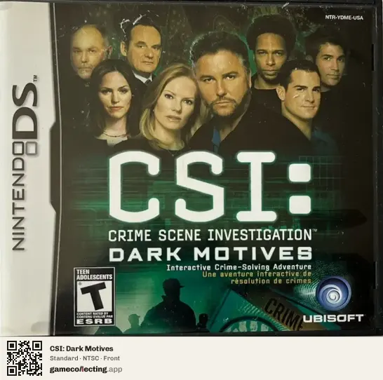 CSI: Dark Motives Nintendo DS, NTSC box front