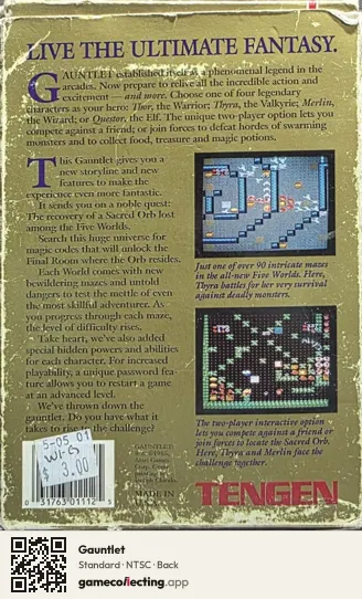 Gauntlet Nintendo Entertainment System, NTSC box back