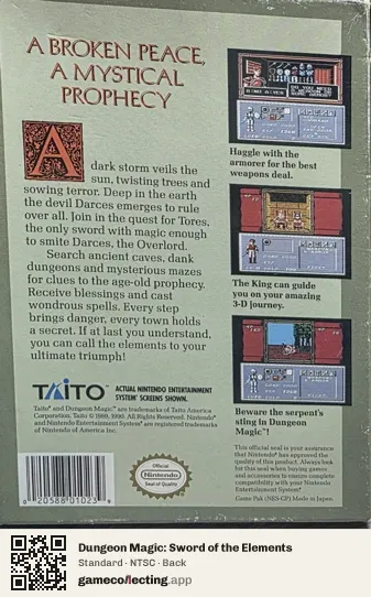Dungeon Magic: Sword of the Elements Nintendo Entertainment System, NTSC box back