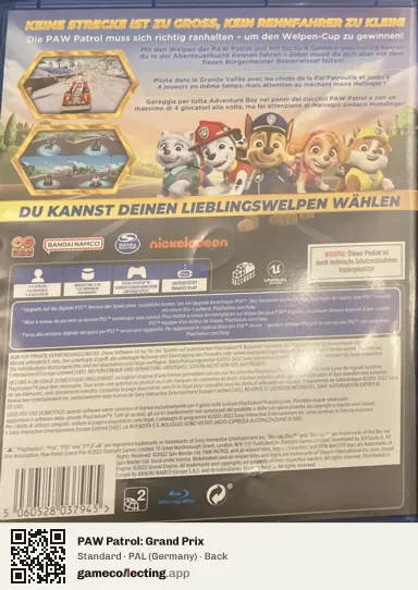 PAW Patrol: Grand Prix PlayStation 4, Germany box back