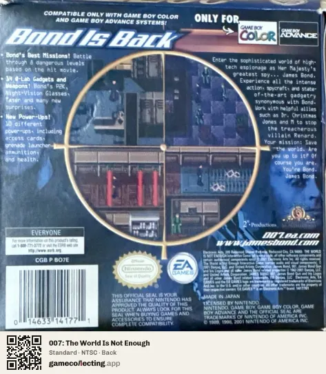 007: The World Is Not Enough Game Boy Color, NTSC box back