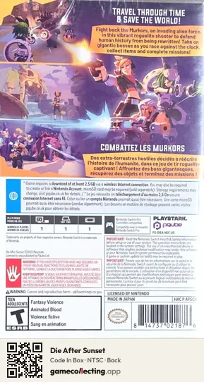 Die After Sunset Nintendo Switch, NTSC box back