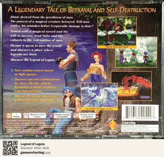 Legend of Legaia PlayStation, NTSC box back