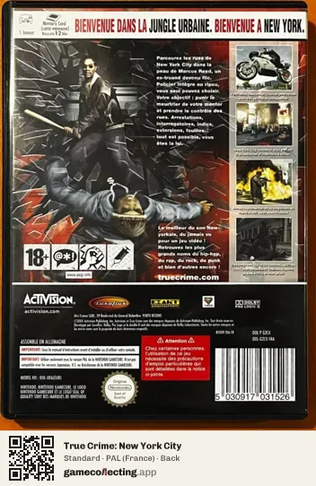 True Crime: New York City Nintendo GameCube, France box back