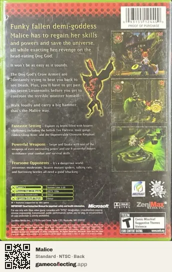 Malice Xbox, NTSC box back