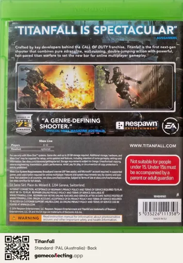 Titanfall Xbox One, Australia box back