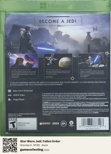 Star Wars Jedi: Fallen Order Xbox One, NTSC box back