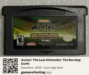 Avatar: The Last Airbender: The Burning Earth Game Boy Advance, NTSC cartridge label