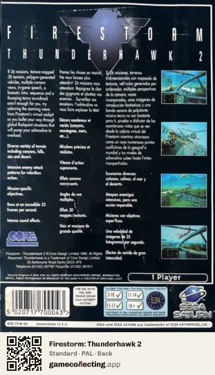 Firestorm: Thunderhawk 2 Sega Saturn, PAL box back