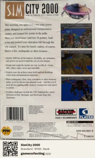 SimCity 2000 Sega Saturn, NTSC box back