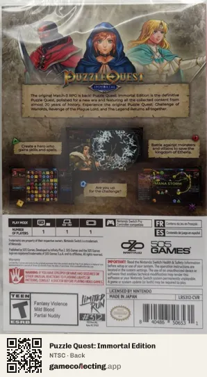 Puzzle Quest: Immortal Edition Nintendo Switch, NTSC box back