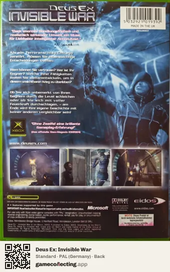 Deus Ex: Invisible War Xbox, Germany box back