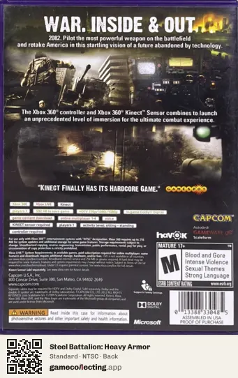 Steel Battalion: Heavy Armor Xbox 360, NTSC box back