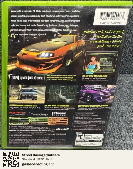 Street Racing Syndicate Xbox, NTSC box back