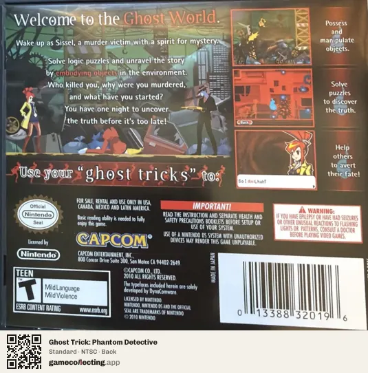 Ghost Trick: Phantom Detective Nintendo DS, NTSC box back