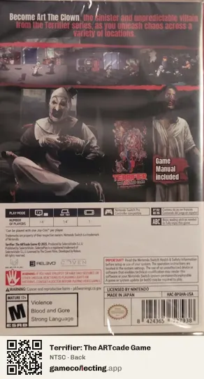 Terrifier: The ARTcade Game Nintendo Switch, NTSC box back