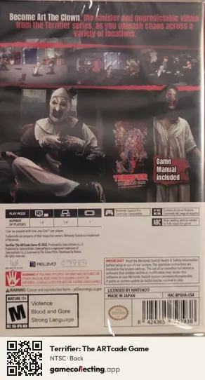 Terrifier: The ARTcade Game Nintendo Switch, NTSC box back