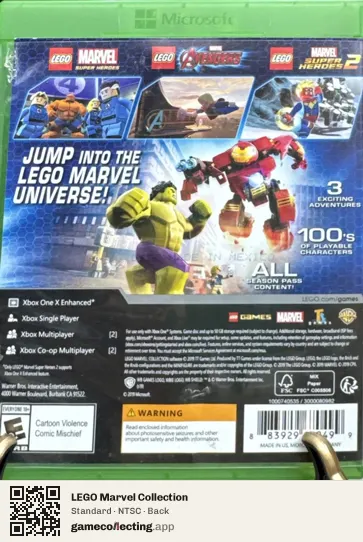 LEGO Marvel Collection Xbox One, NTSC box back