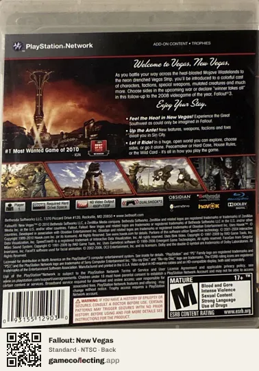 Fallout: New Vegas PlayStation 3, NTSC box back