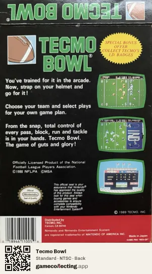Tecmo Bowl Nintendo Entertainment System, NTSC box back