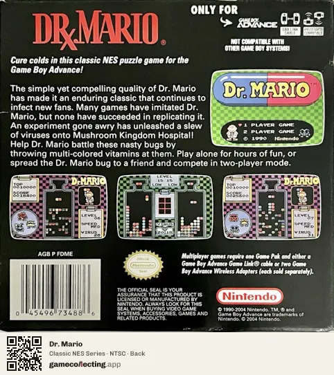 Dr. Mario Game Boy Advance, NTSC box back