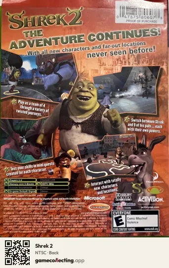Shrek 2 Xbox, NTSC box back