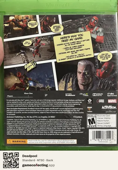 Deadpool Xbox One, NTSC box back