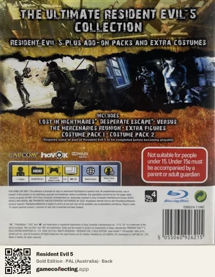 Resident Evil 5 PlayStation 3, Australia box back