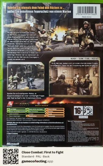 Close Combat: First to Fight Xbox, PAL box back