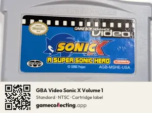 GBA Video Sonic X Volume 1 Game Boy Advance, NTSC cartridge label