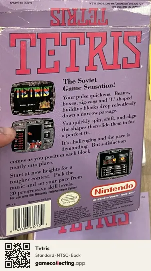 Tetris Nintendo Entertainment System, NTSC box back
