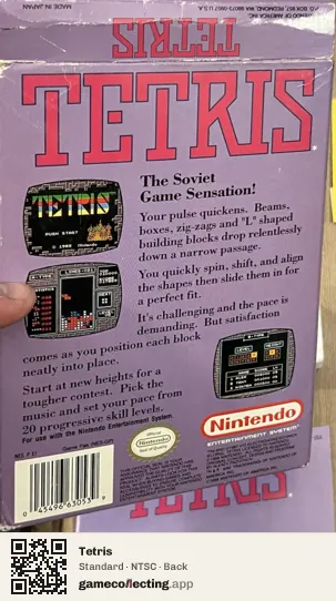 Tetris Nintendo Entertainment System, NTSC box back