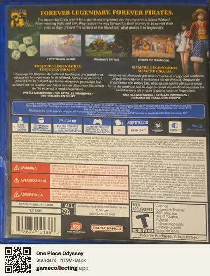 One Piece Odyssey PlayStation 4, NTSC box back