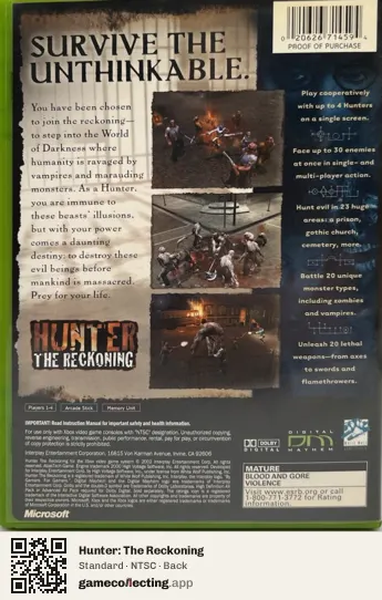 Hunter: The Reckoning Xbox, NTSC box back