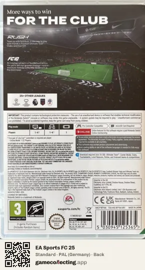 EA Sports FC 25 Nintendo Switch, Germany box back