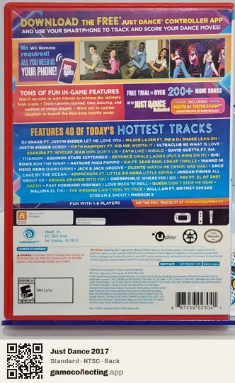 Just Dance 2017 Nintendo Wii U, NTSC box back