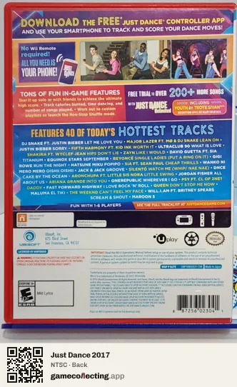 Just Dance 2017 Nintendo Wii U, NTSC box back