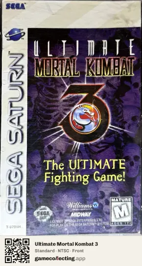 Ultimate Mortal Kombat 3 Sega Saturn, NTSC box front