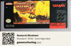 Samurai Shodown Super Nintendo Entertainment System, NTSC cartridge label