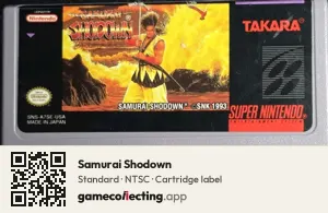 Samurai Shodown Super Nintendo Entertainment System, NTSC cartridge label