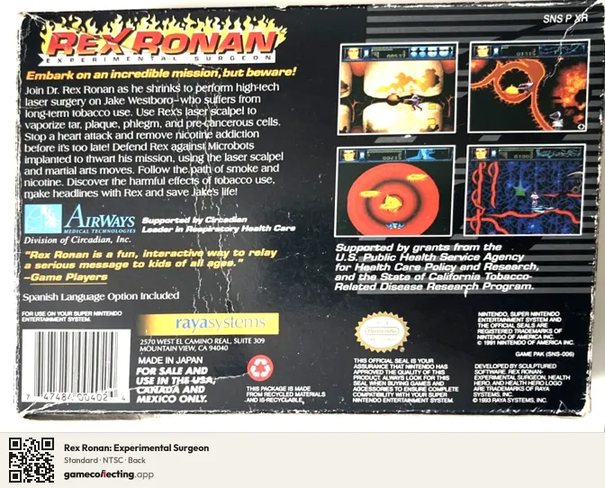 Rex Ronan: Experimental Surgeon Super Nintendo Entertainment System, NTSC box back