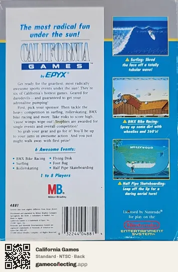 California Games Nintendo Entertainment System, NTSC box back