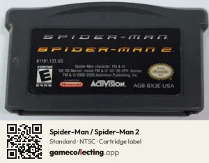 Spider-Man / Spider-Man 2 Game Boy Advance, NTSC cartridge label