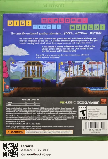 Terraria Xbox One, NTSC box back