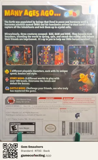 Gem Smashers Nintendo Wii, NTSC box back